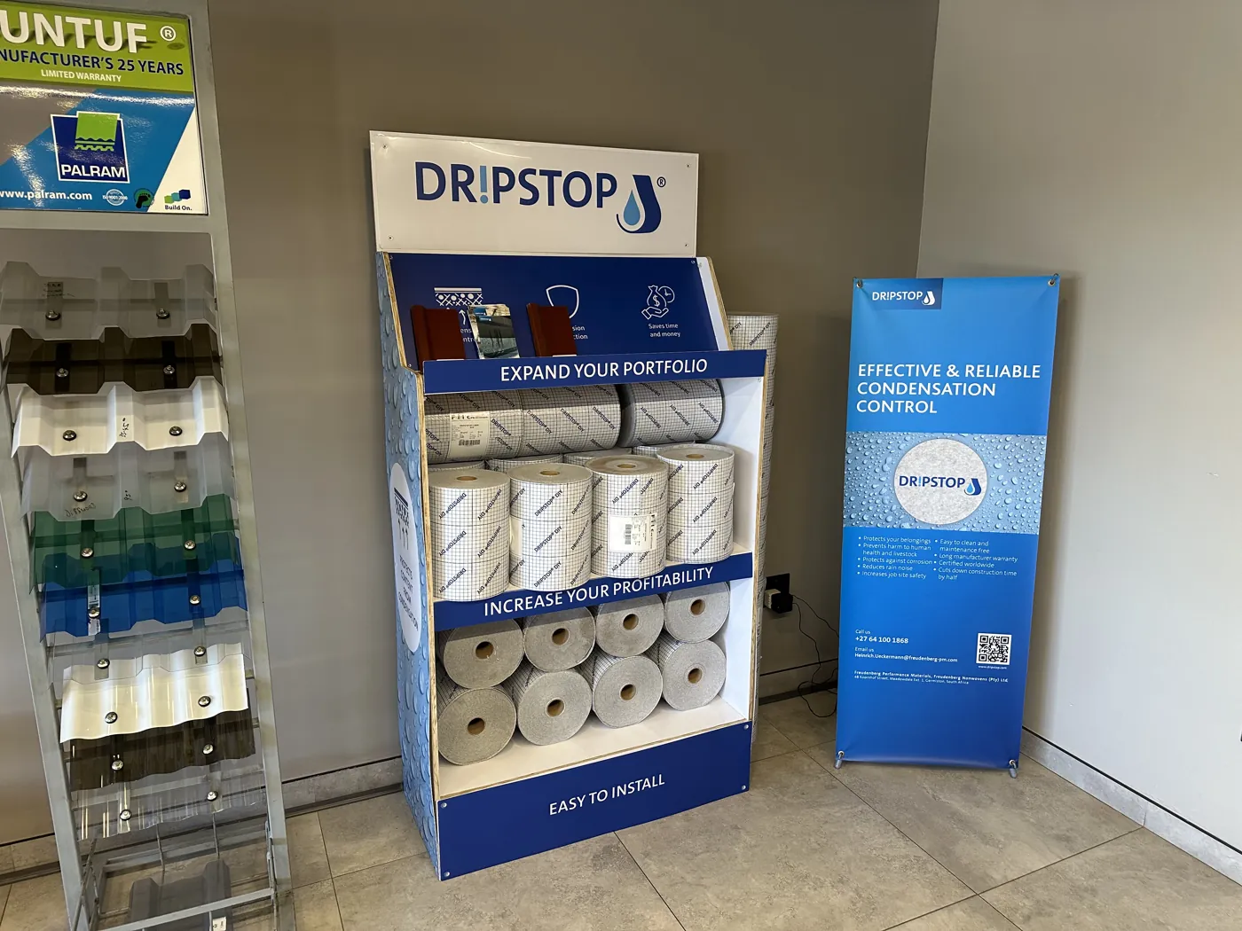 Dripstop condensation control display and DIY rolls at Afrisheet in Middelburg